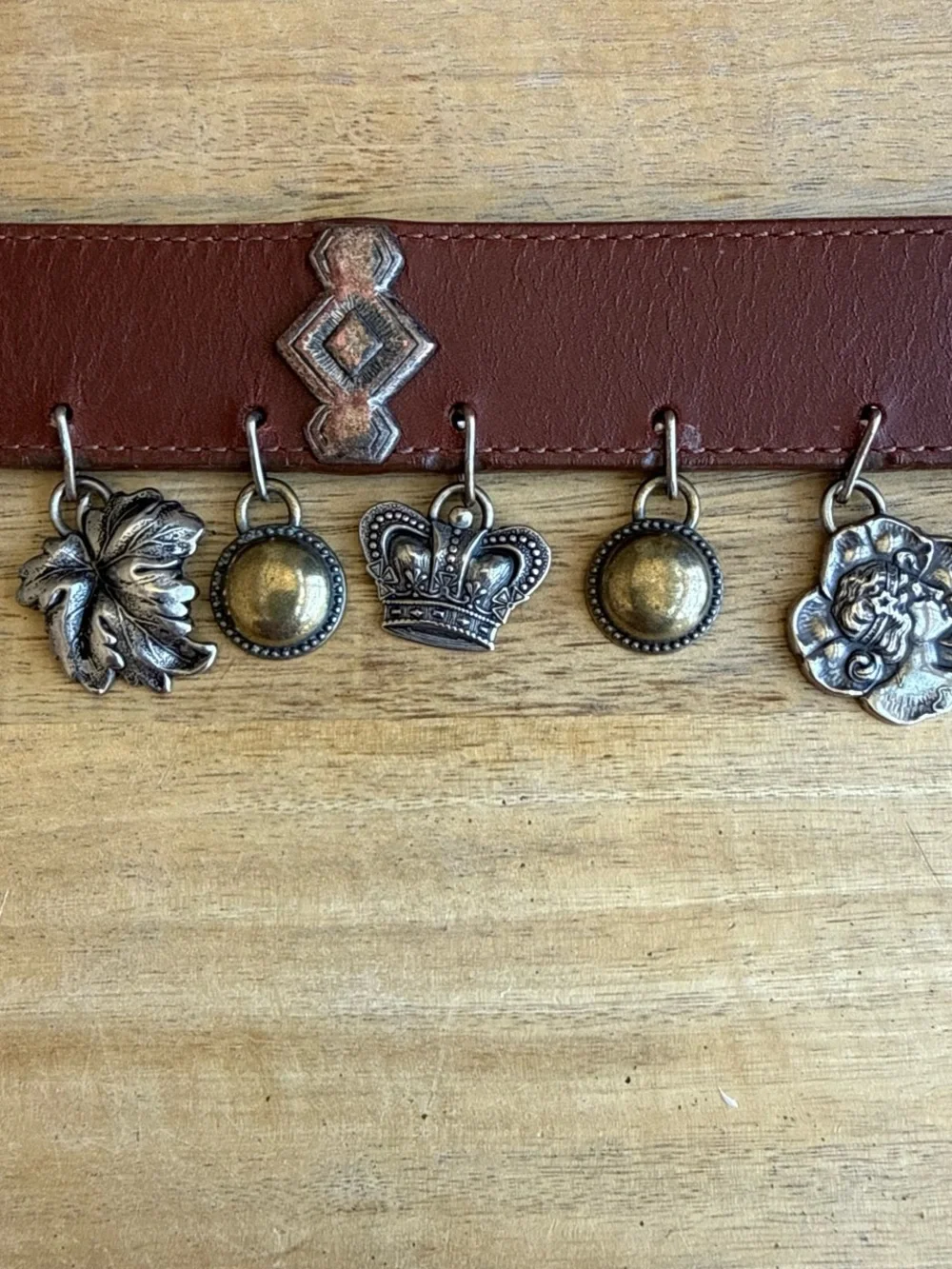 Vintage Brighton Brown Leather Charm Belt with Metal Accents